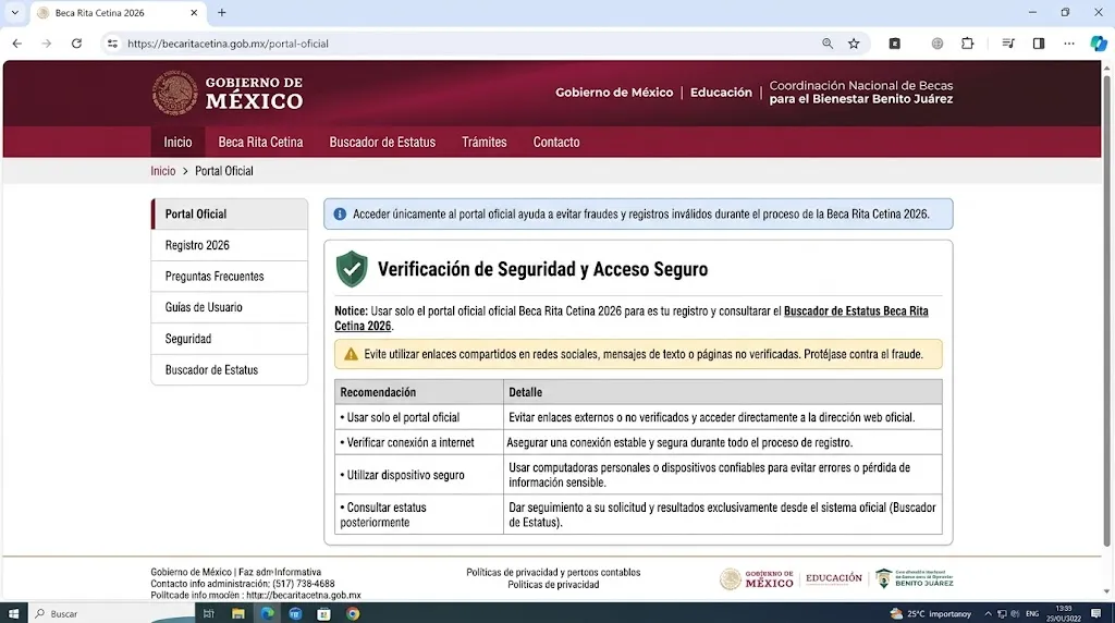 Portal oficial beca Rita Cetina 2026