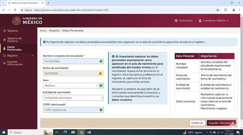 Seleccionar datos personales