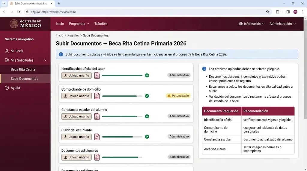 Subir documentos beca Rita Cetina