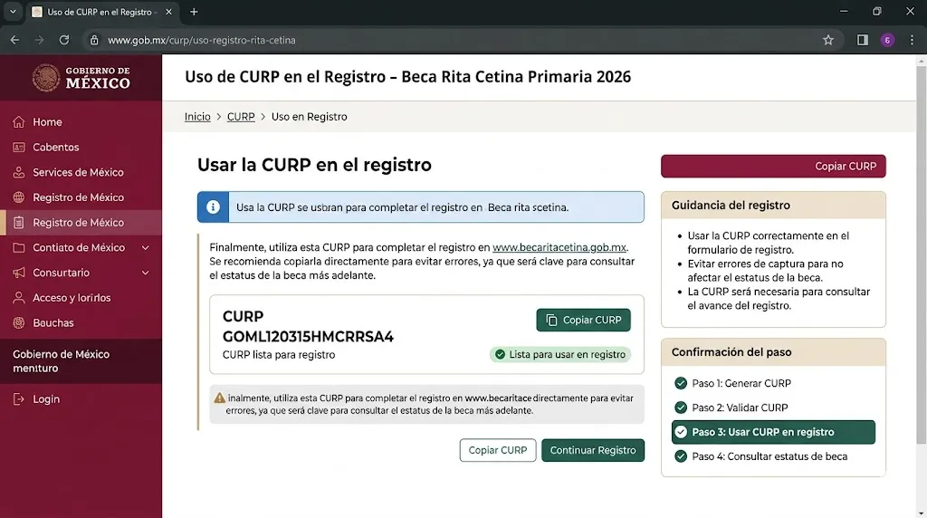 Usar la CURP en el registro