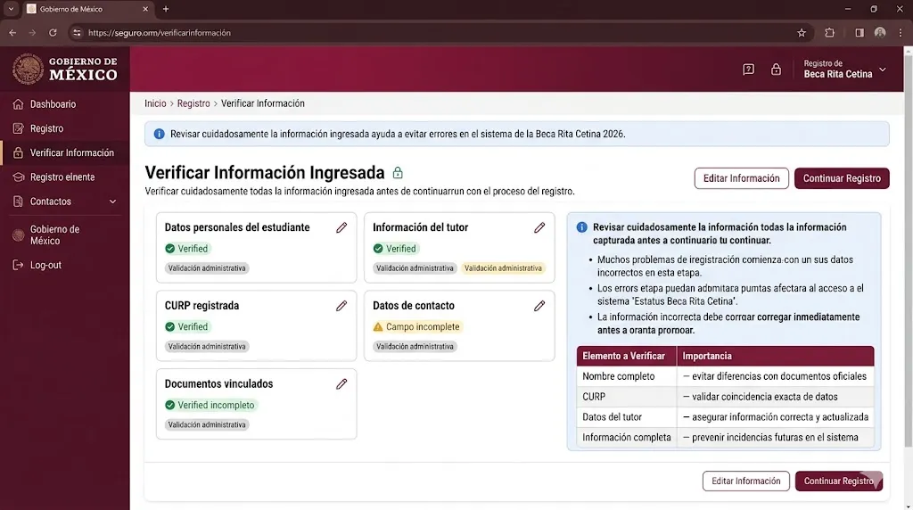 Verificar información ingresada