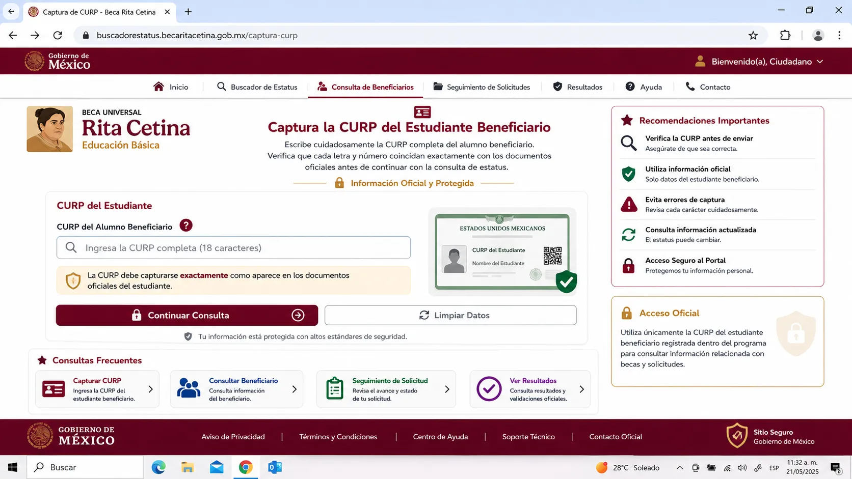Captura la CURP del estudiante