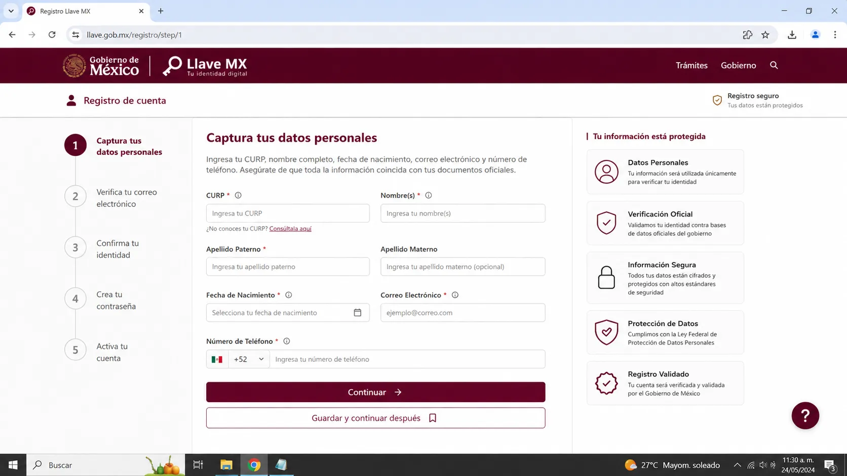 Captura de datos personales