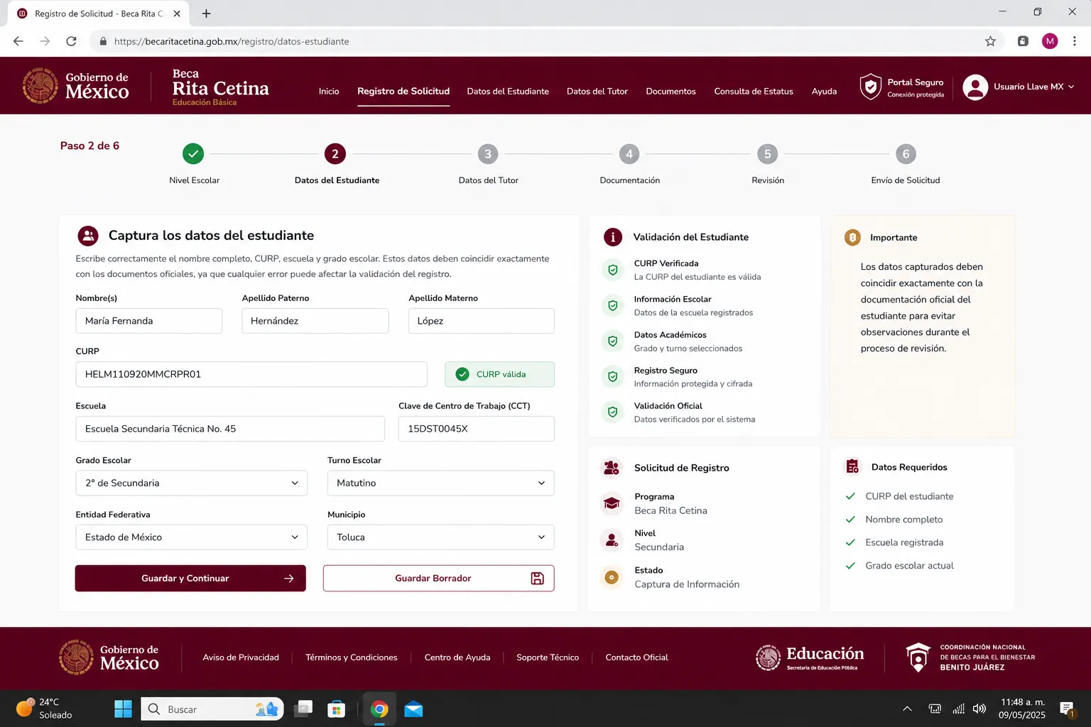 Datos del tutor o responsable