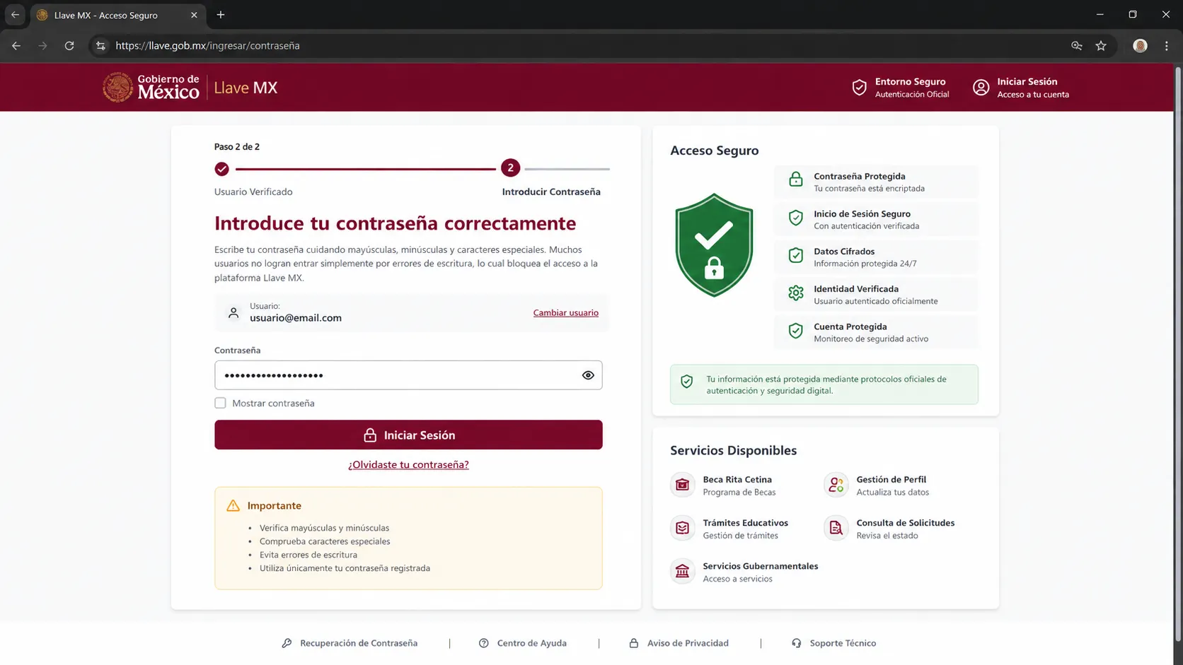 Introducir contraseña correctamente