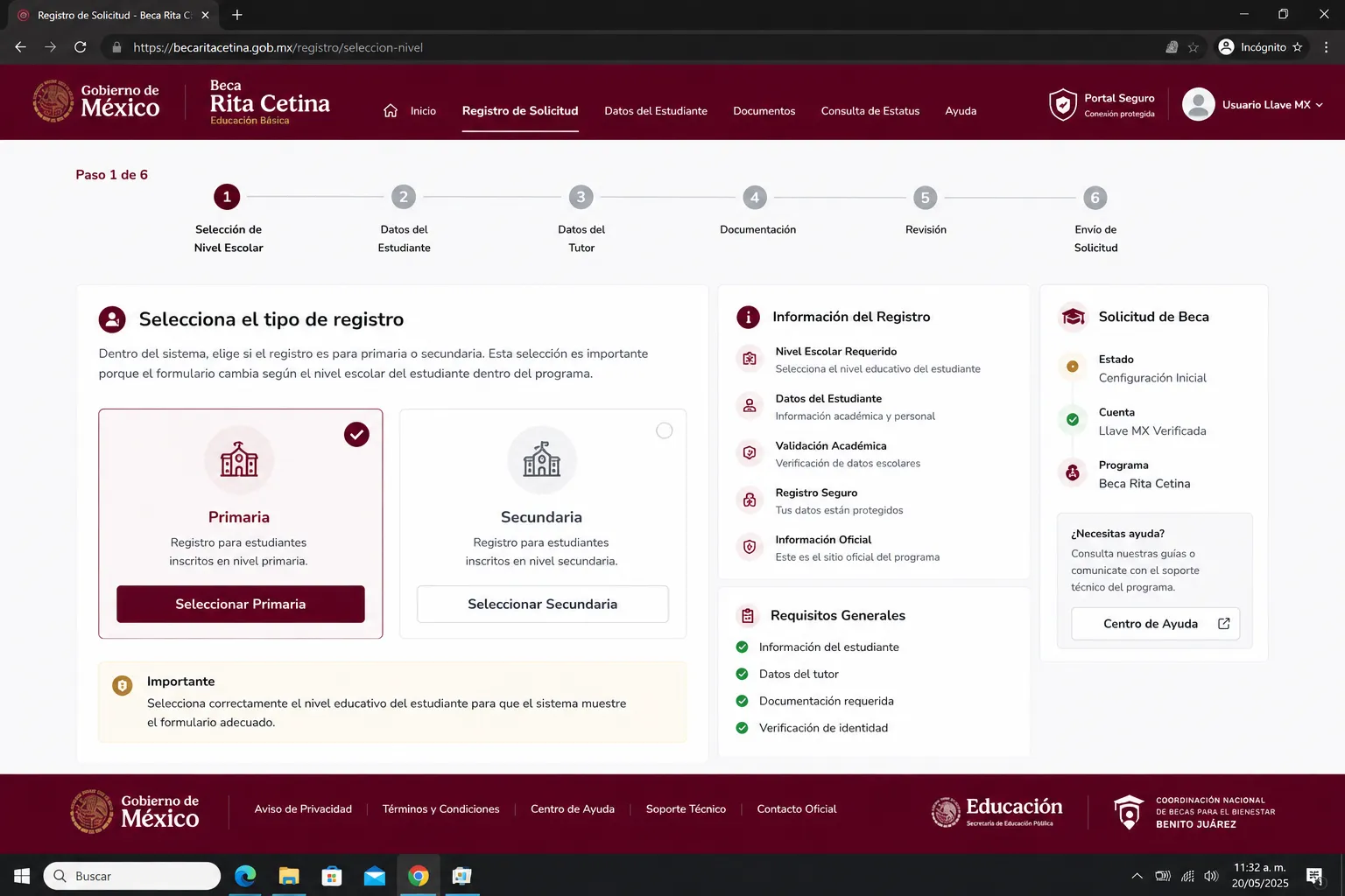 Selecciona tipo de registro