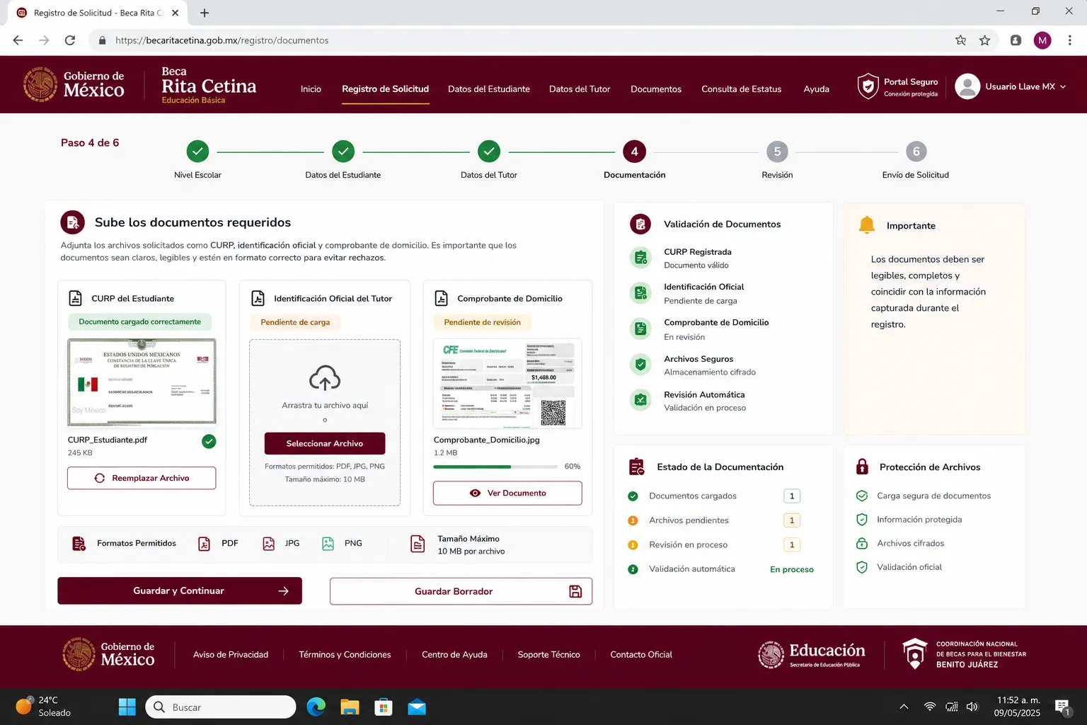 Subir documentos requeridos