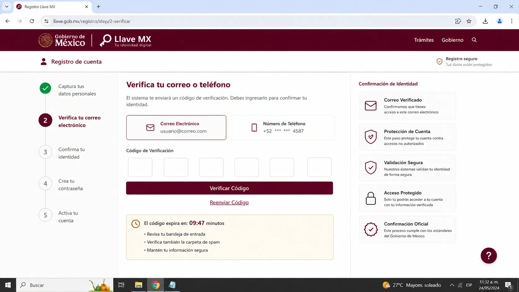 Verificación de correo o teléfono